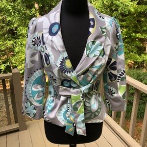 🔴3 Sisters Gray, Blue & Green Tie Front Jacket S